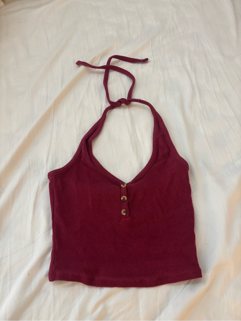 Garage Ribbed Halter Crop Top in Wine